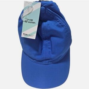Topknot Hat Cap Strap Back Womens Medium Large Blue Performance Ponytail Running